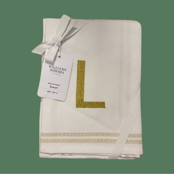 Williams Sonoma Set of Two Monogram Towels Letter ~ L - Picture 2 of 9